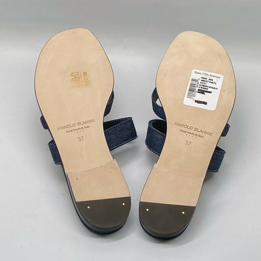 Manolo Blahnik Susaperf Cotton Flat Sandals size 37 - Picture 12 of 13